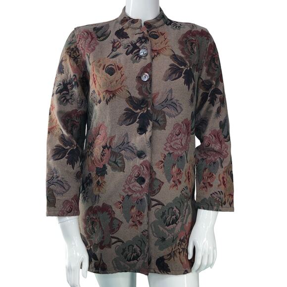 Chicos Womens Size 1 US 8 Medium Tapestry Coat Jacket Roses Classic 3/4 Sleeve - Picture 9 of 16